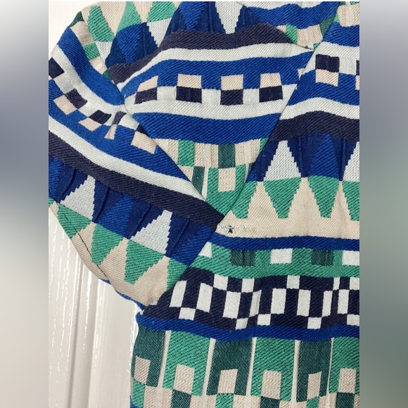 Gorman Women’s Shift Dress Blue Green Beige Aztec Short Puff Sleeve Size S 8 - Picture 5 of 12